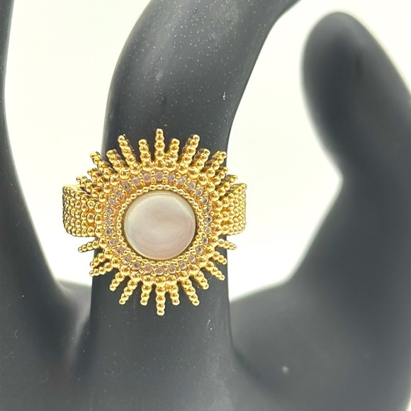 Celestial Sunburst 14K Plated with Mother of Pearl ring.  Shanghai Designer - Picture 10 of 11